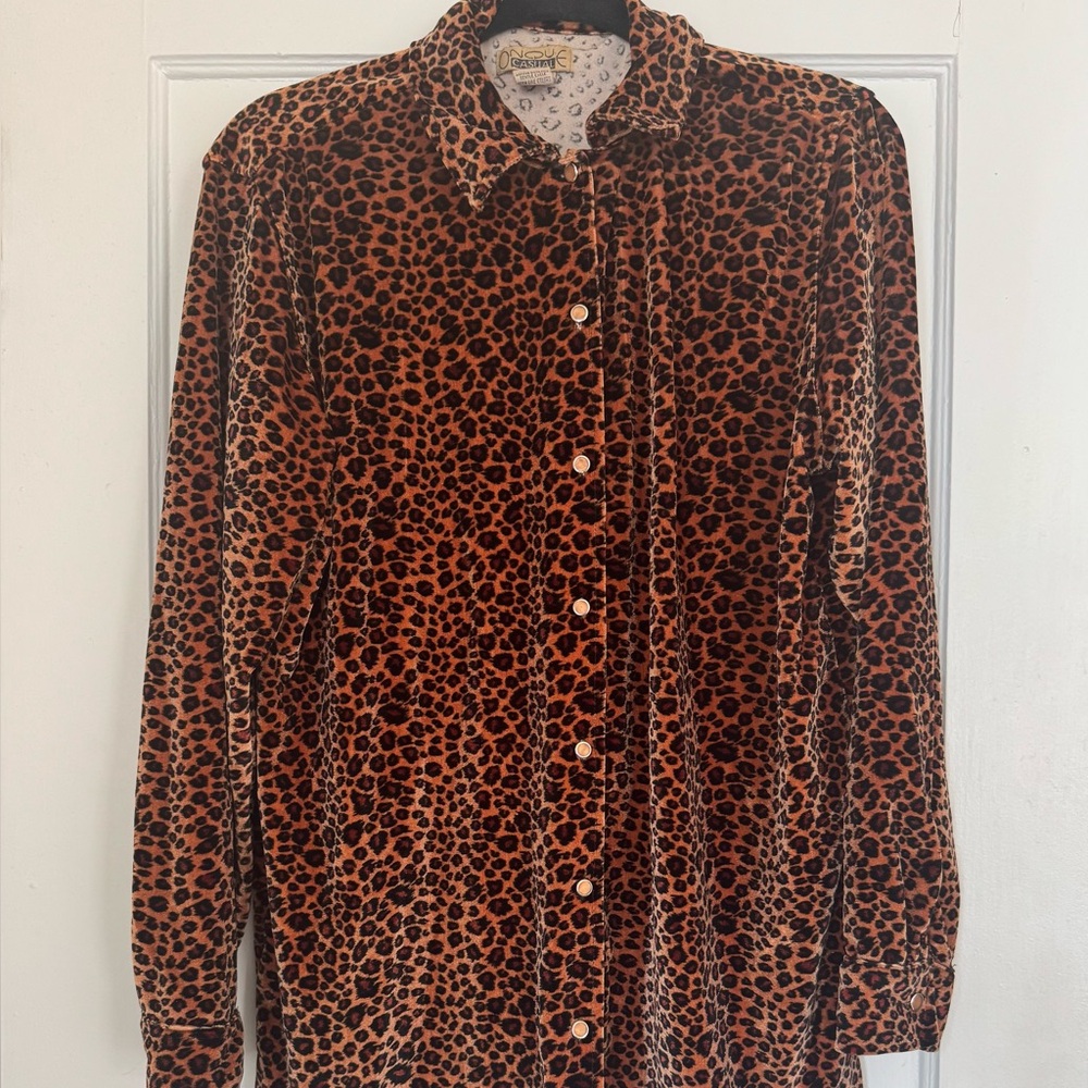 Leopard Print Relaxed Velour Button-Up Shirt